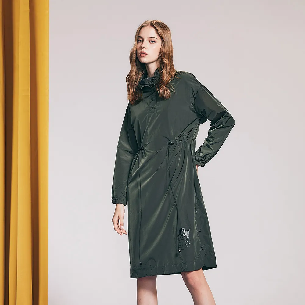 【ICHE 衣哲】Cop.Copine 法國原裝進口抽繩造型洋裝-軍綠