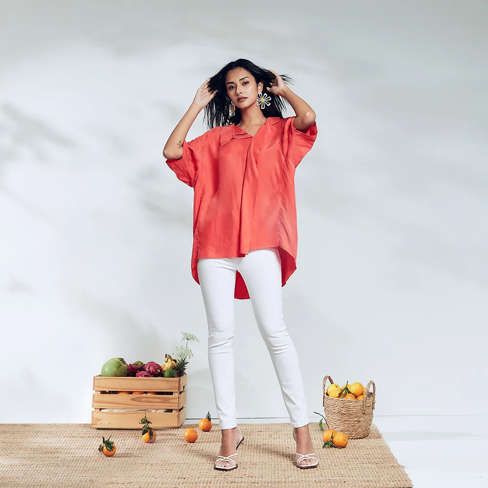 【ICHE 衣哲】Cop.Copine 法國原裝進口鬆弛版寬領落肩剪裁顯白造型襯衫