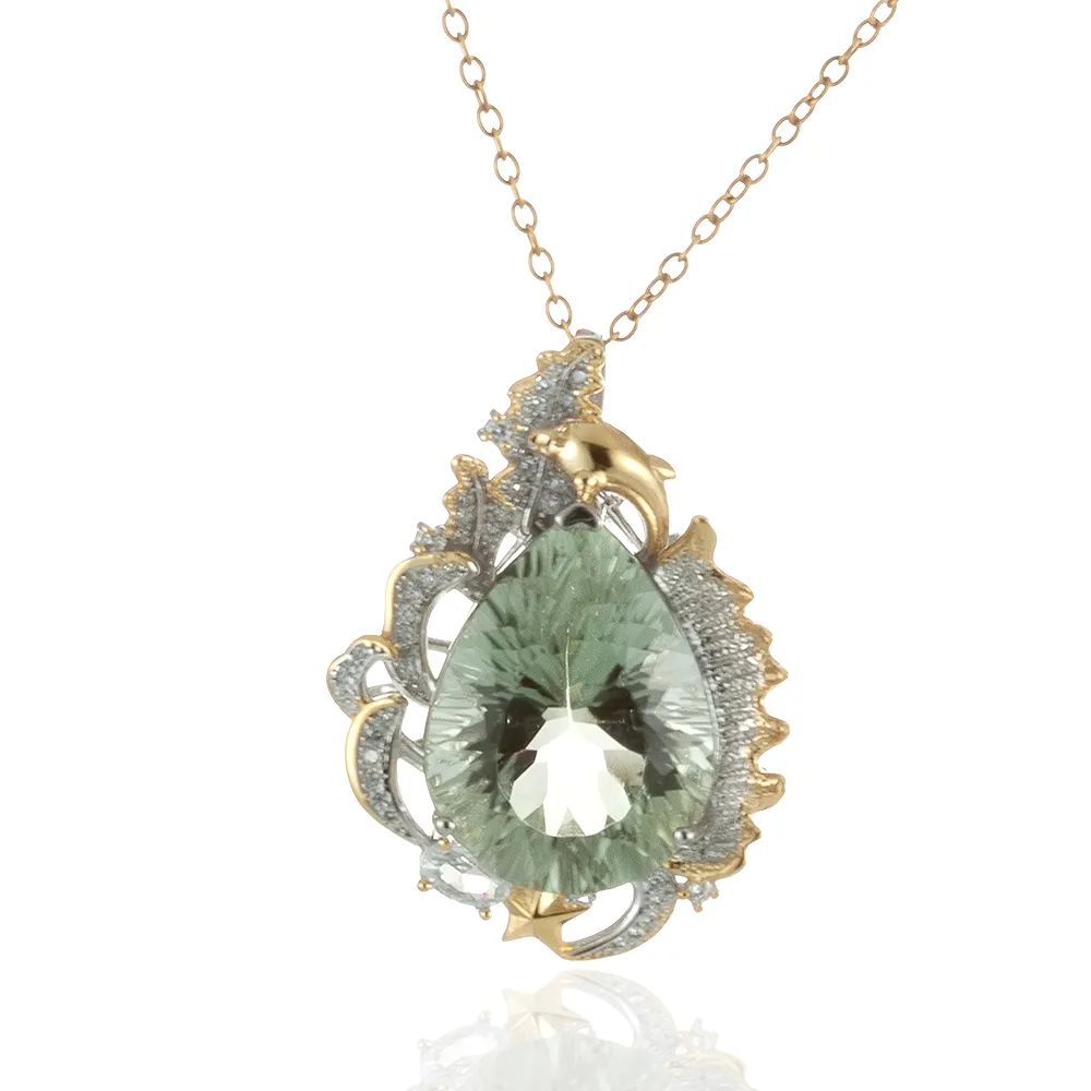 【Woogie武吉珠寶】精品設計綠水晶純銀項鍊(重工煙花鑽切33x24mm)