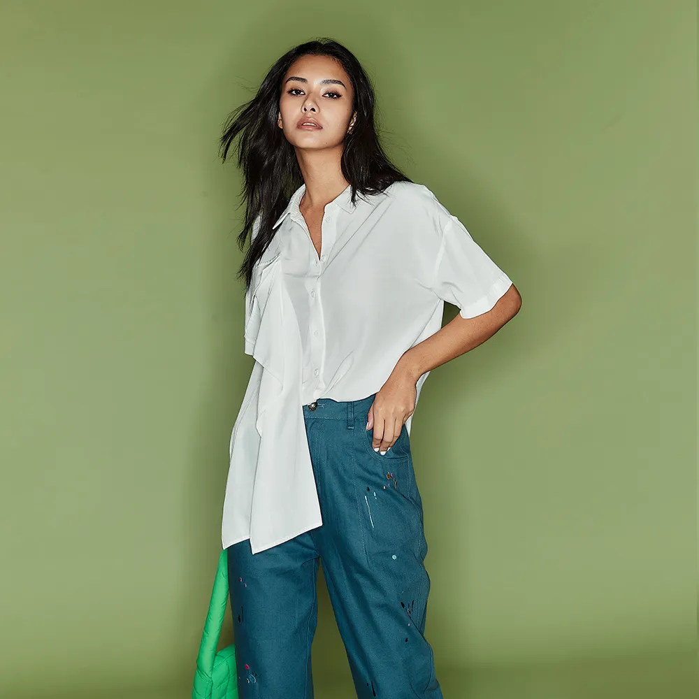 【ICHE 衣哲】Copine法式不規則拼接設計造型襯衫上衣