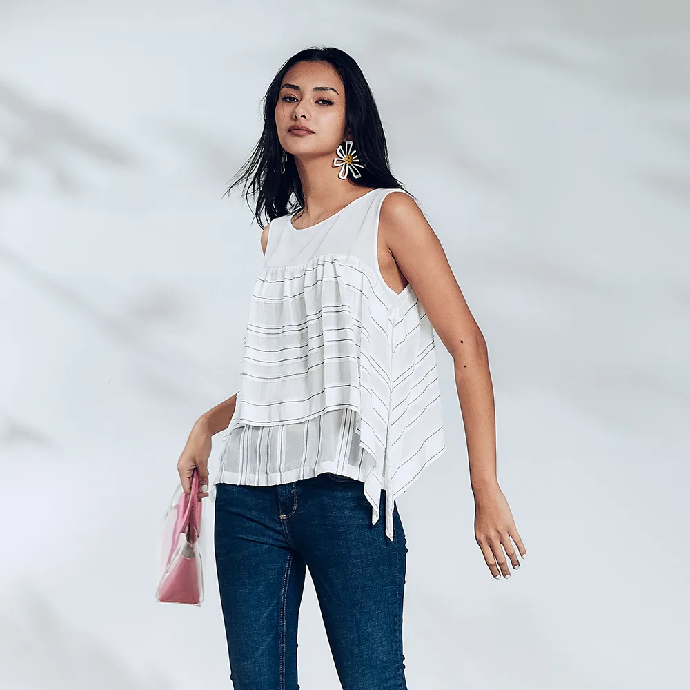 【ICHE 衣哲】Cop.Copine層紗堆疊不規則背心造型上衣