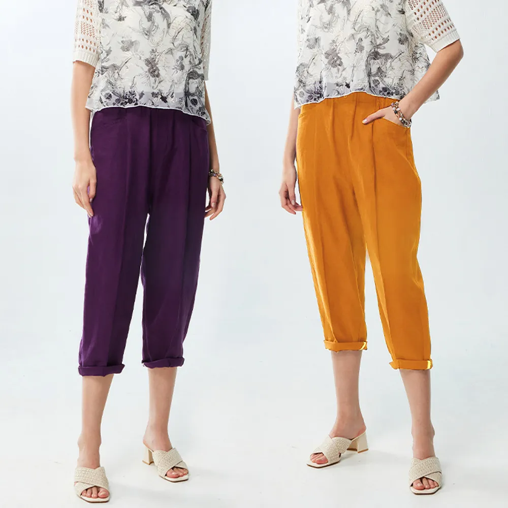 【MON’S】100%亞麻後袋蓋九分錐形褲(直)