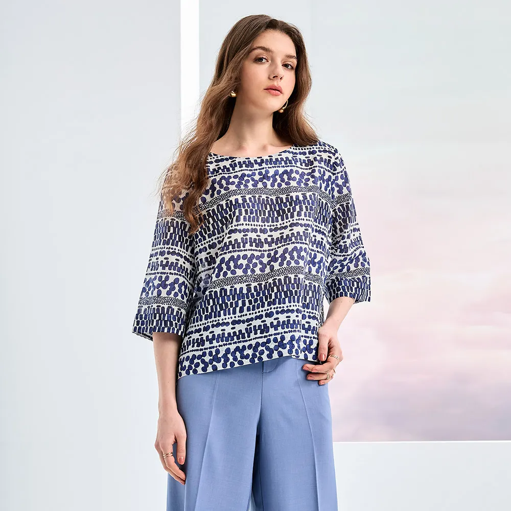 【MON’S】桑蠶印花絲棉上衣(直)