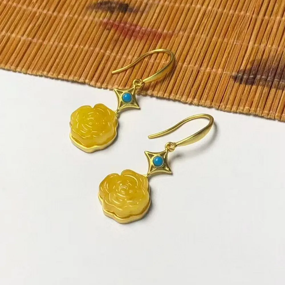 【勝弘珠寶】波羅的海蜜蠟玫瑰花耳環(蜜蠟耳環)