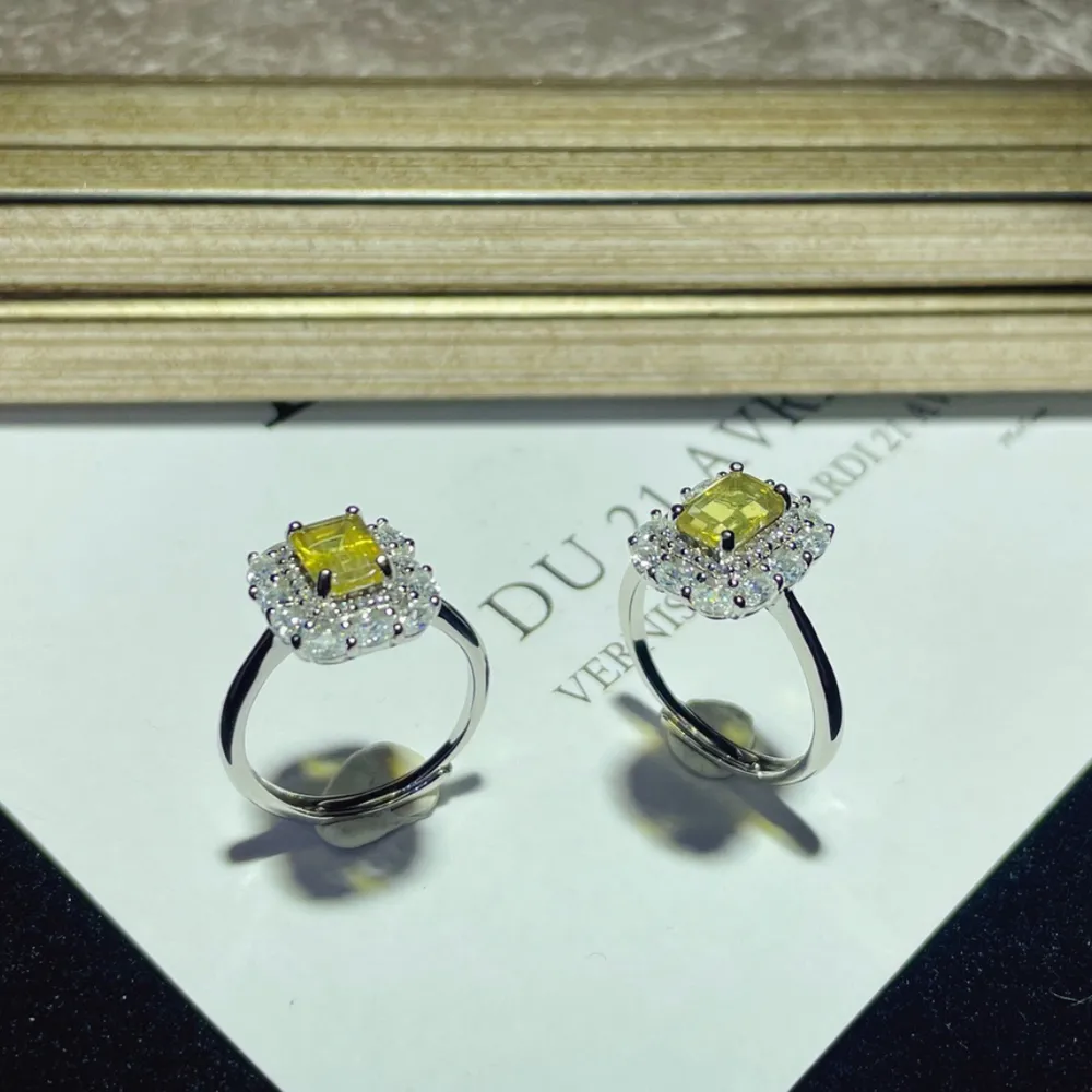 【勝弘珠寶】多明尼加藍珀小方鑽切戒指(藍珀戒指)