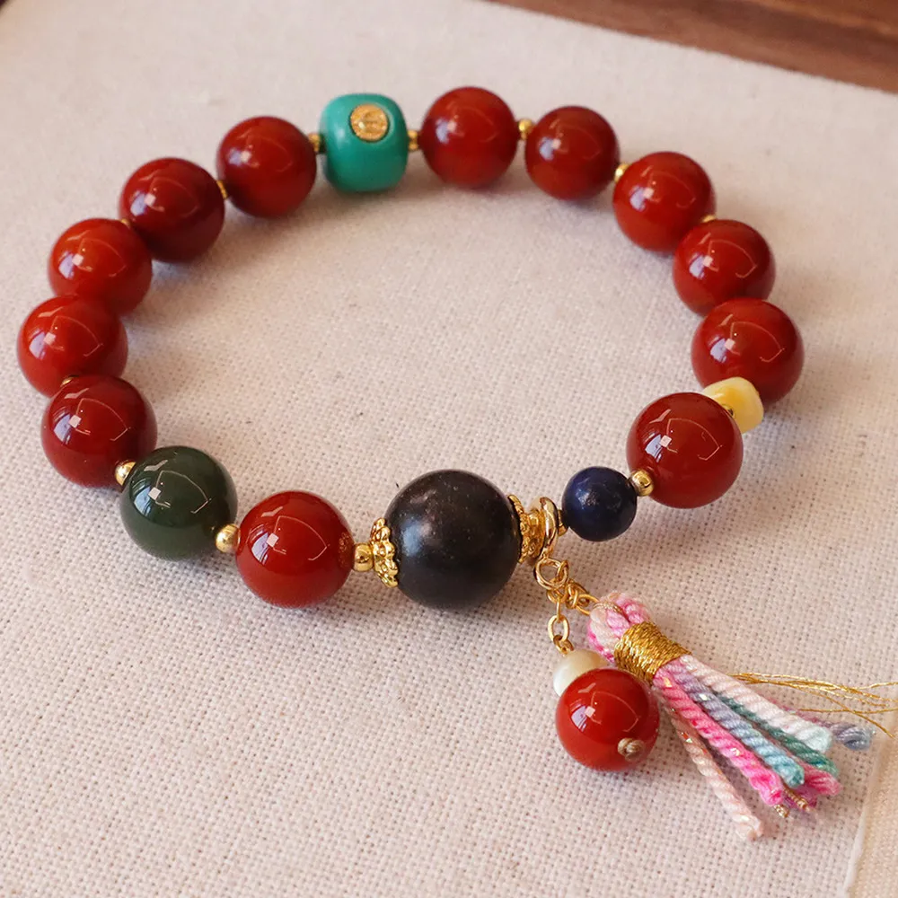 【勝弘珠寶】天然南紅瑪瑙菱鎂礦合香流蘇手鏈