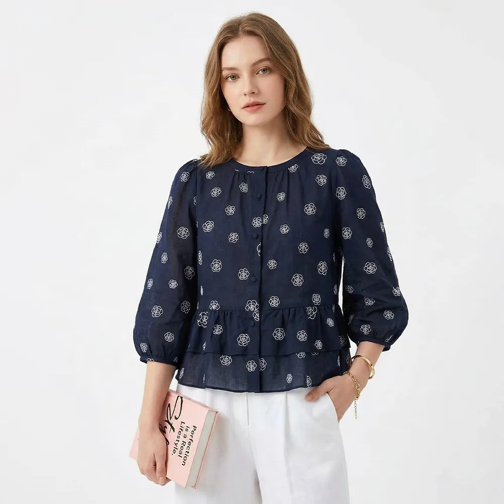 【MON’S】純棉山茶花設計上衣(直)