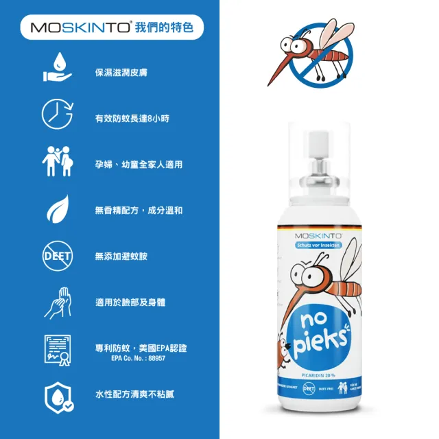 【德國MOSKINTO】魔法格20%長效防蚊乳液+魔法格醫療用貼布(75ml+便攜款24貼/20%派卡瑞丁/8H長效防蚊)