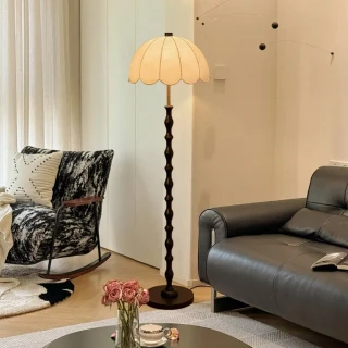 柏曼照明 落地燈 全光譜立燈 法式復古白蠟木落地燈 臥室書房燈 沙發旁高級感氛圍燈 三色調光