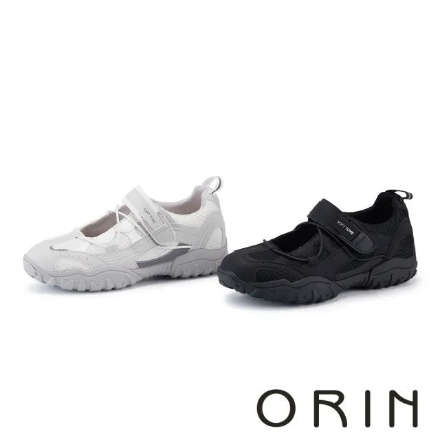 【ORIN】牛貼皮拼接網布瑪莉珍休閒鞋 白色