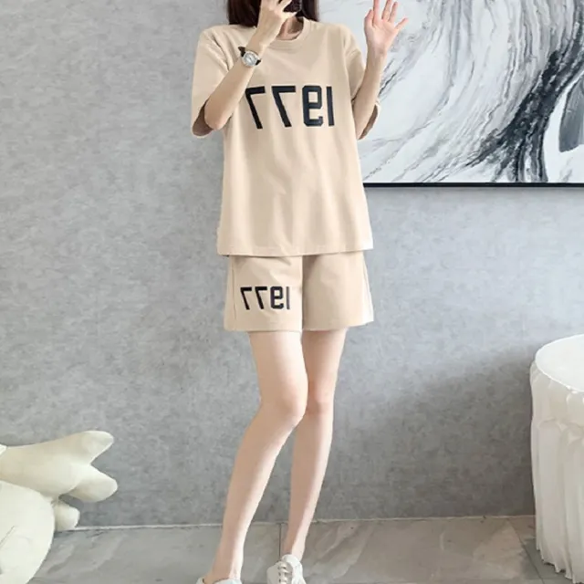 【ASister 小姊姊】AS2447#女裝｜中大尺碼休閒套裝☆*1977*T恤+短褲(2色 M-4XL)
