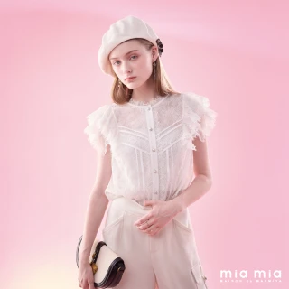 【mia mia】蕾絲荷葉袖圓領上衣