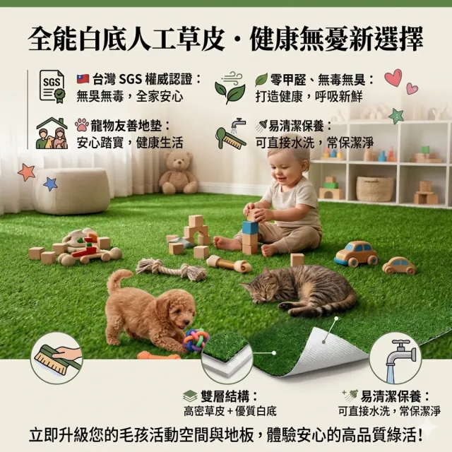 【poko】台灣SGS認證 人工草皮 無毒無甲醛 白色膠底款 仿真景觀草皮100x500cm 景觀草坪 草地毯 草皮 假草