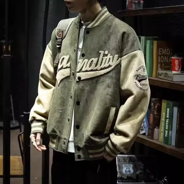 【巴黎精品】極速出貨 棒球外套休閒夾克(時尚潮流棒球領皮革拼接男外套6款v1as42 2E)