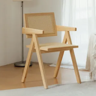 【RICHOME】實木藤編椅(實木餐椅 北歐風單椅 書桌椅 工作椅 復古扶手椅 原木家具 網美椅 簡約木椅 CH1346)