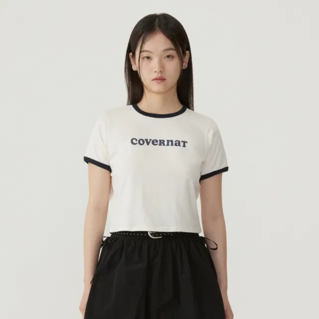 【COVERNAT】官方旗艦館 女款短版Logo滾邊短袖T恤(WMS短袖上衣 綠/象牙白/海軍藍色)