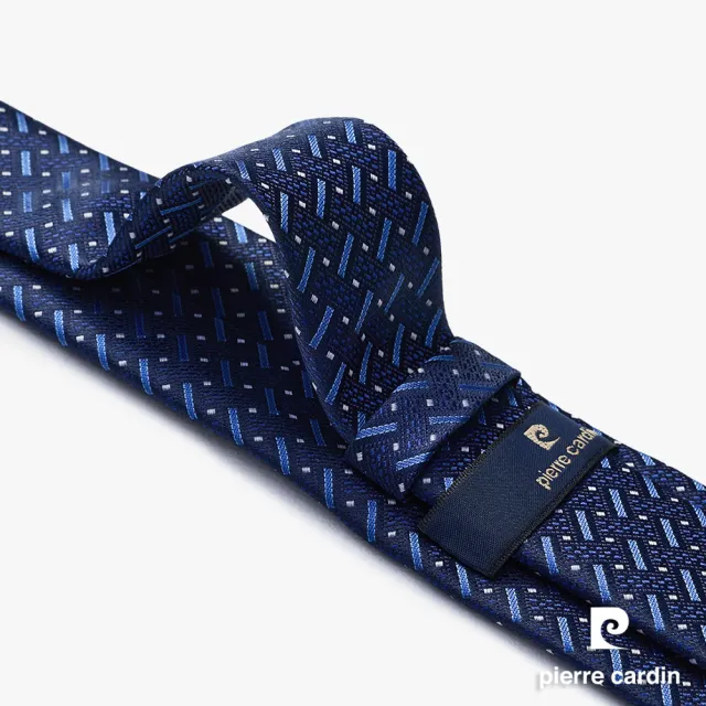 【pierre cardin 皮爾卡登】商務正裝男士百搭時尚品質高端手打緹花領帶-深藍花紋(SDD10326A-38)