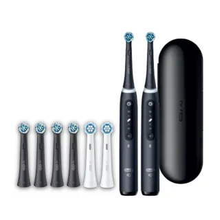 【Oral-B 歐樂B】iO PRO 微磁電動牙刷 -黑 (雙入組內附共8支刷頭、充電器*2、旅行盒*2)