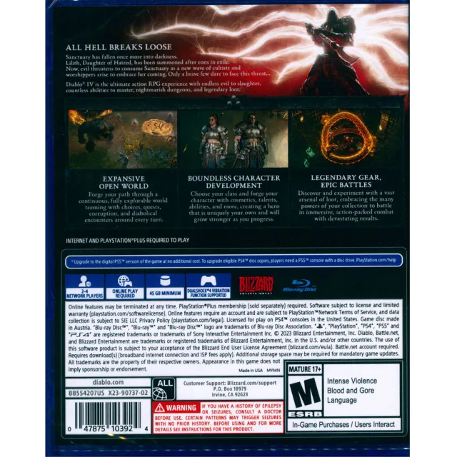【SONY 索尼】PS4 暗黑破壞神 4 DIABLO IV(中英日文美版 可免費升級PS5版本)