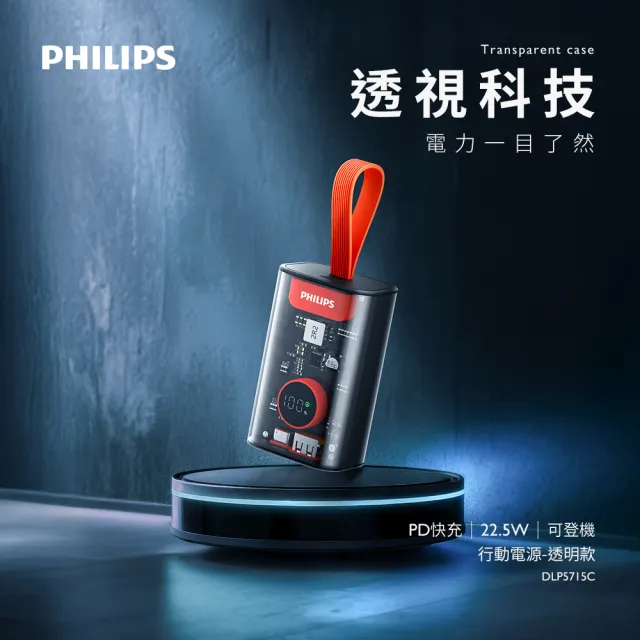 【Philips 飛利浦】1+1超值組 9吋 直立式DC渦流定時循環扇+透明美學行充(ACR3142CF+DLP5715)
