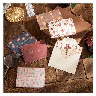 Paper Play 萬用卡片 感恩卡/萬用卡片-復古典雅彩印小花造型卡片 賀卡 感謝卡(6款任選)