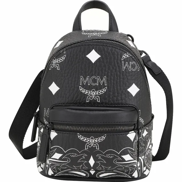 【MCM】Stark Visetos 迷你款 經典老花牛仔圖騰後背 斜背包-黑色