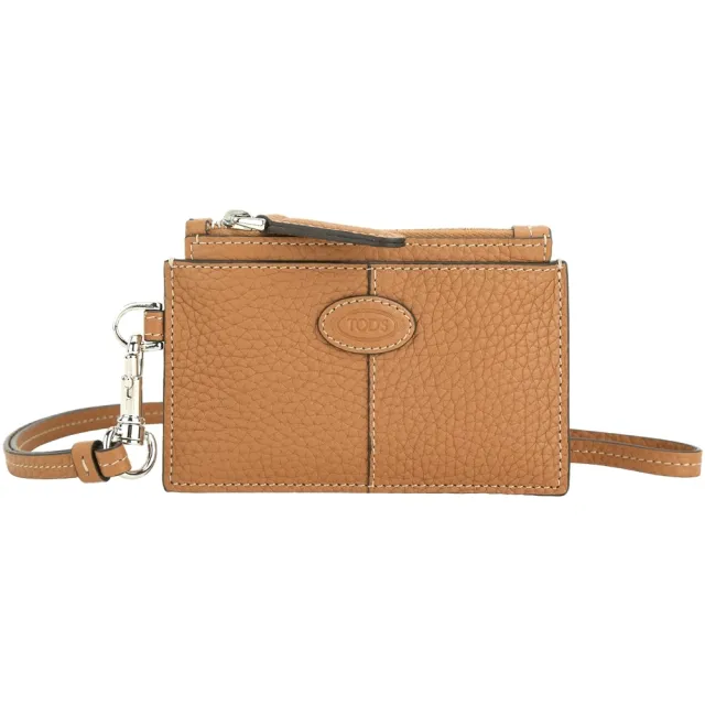 【TOD’S】TODS 品牌徽標荔紋牛皮卡片夾 零錢包-棕色(義大利手工皮革)
