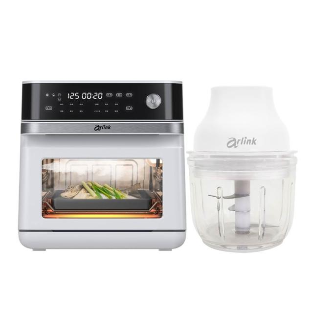 【Arlink】雙杯組玻璃款食物料理機AG270CB系列贈上蓋組+ SB10蒸氣氣炸烤箱13L|125度速蒸|透視玻璃