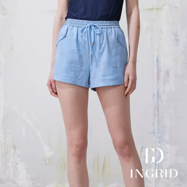 【IGD 英格麗】實體同步款-個性復古暈染休閒短褲-藍色