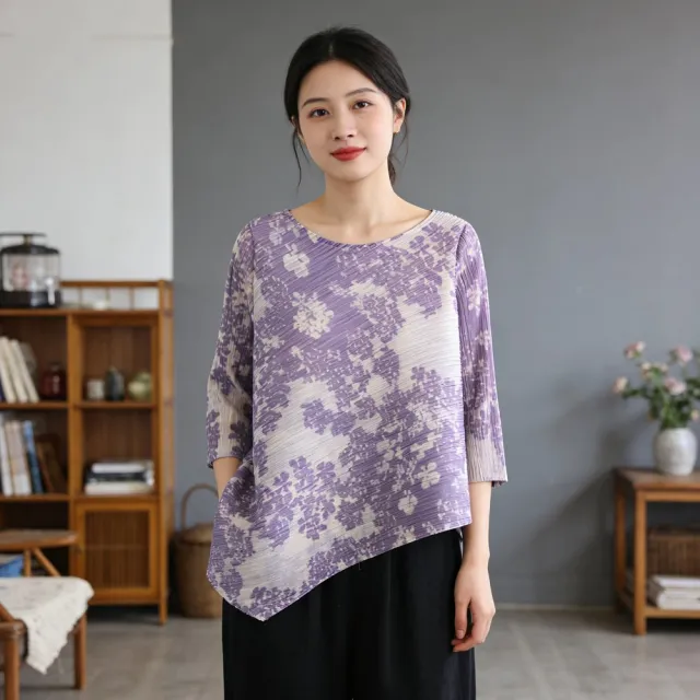 【巴黎精品】巴黎精品 現貨+預購 三宅風皺褶衣服褶皺上衣彈力女裝大尺碼(拚色設計寬鬆女T恤12色b2a3)