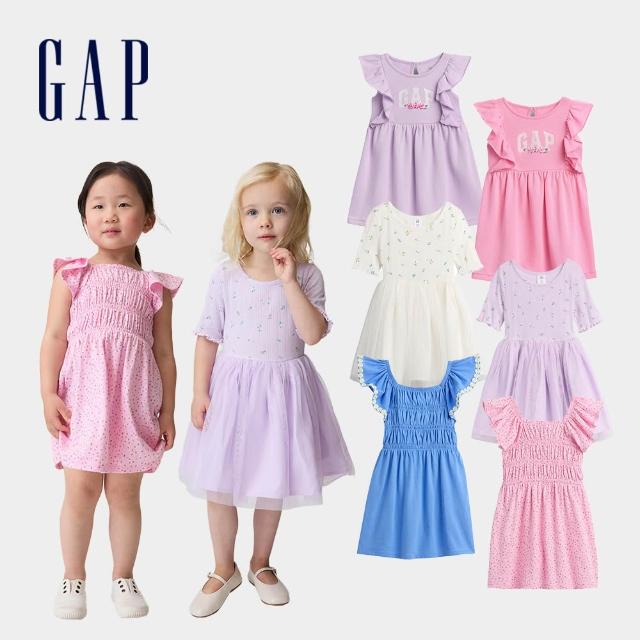 【GAP】女幼童裝 荷葉袖/薄紗洋裝-多款任選(881992&882016&882006)