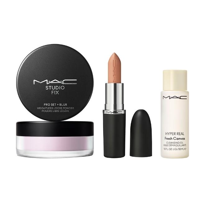 【M.A.C】極輕緞光持妝美肌組(超持妝輕透濾鏡蜜粉6.5g+MACximal極自我緞光唇膏3.5g)