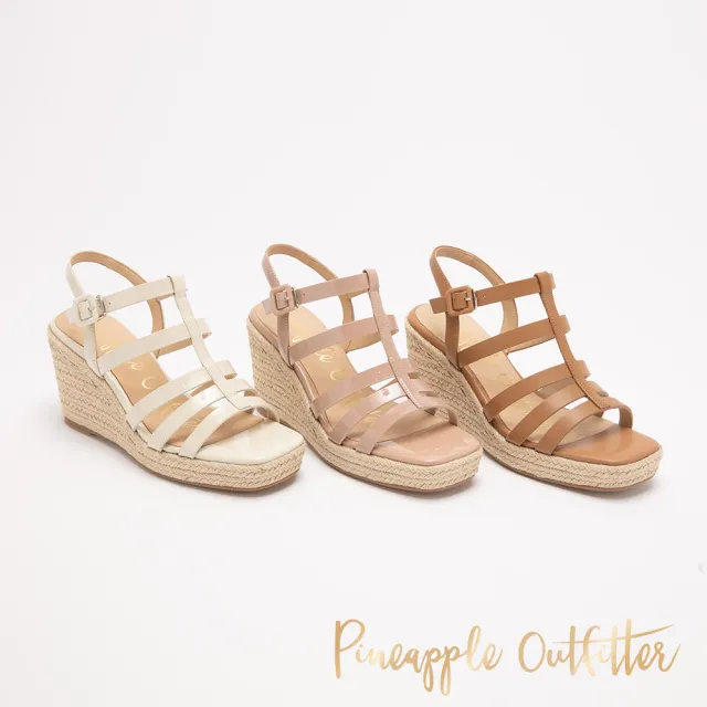 【Pineapple Outfitter】復古線條羅馬楔型涼鞋ISANNE(鏡粉色)
