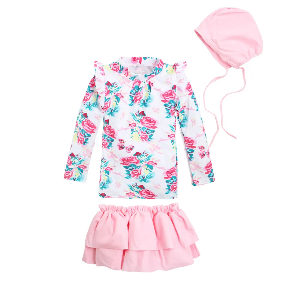 【Baby 童衣】女童泳裝 花朵防曬兩截式泳裙贈泳帽 88734(共一色)