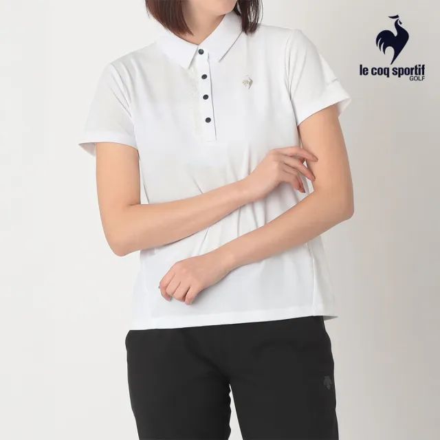 【LE COQ SPORTIF 公雞】高爾夫系列 女款白色吸汗速乾防曬透氣短袖POLO衫 QLX2J255