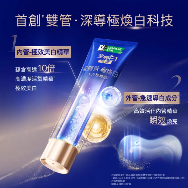 【DARLIE 好來】全亮白深導極煥白雙管牙膏100g(新上市/1天逆轉白/美白)