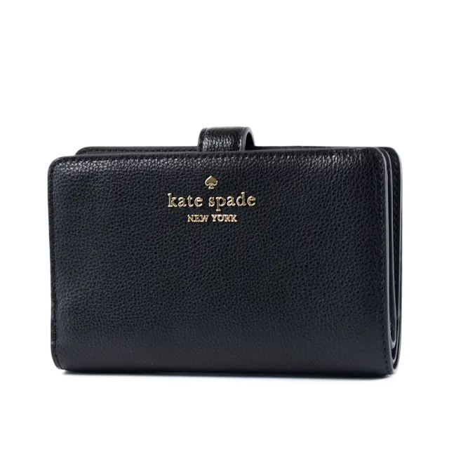 【KATE SPADE】鵝卵石紋釦式雙折中夾-黑色