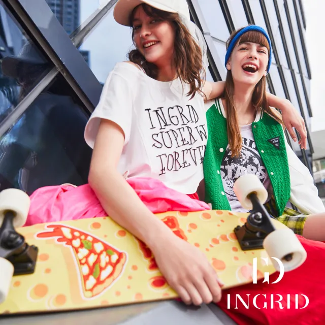 【IGD 英格麗】實體同步款-蕾絲立體字母刷繡2件式上衣-白色
