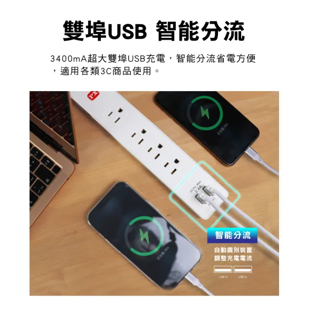 【PX 大通】(5入組)3年保固台灣製造防火防雷突波快充 usb 1開4插三孔插座電源延長線1.2米4尺(PEC-314U4W)