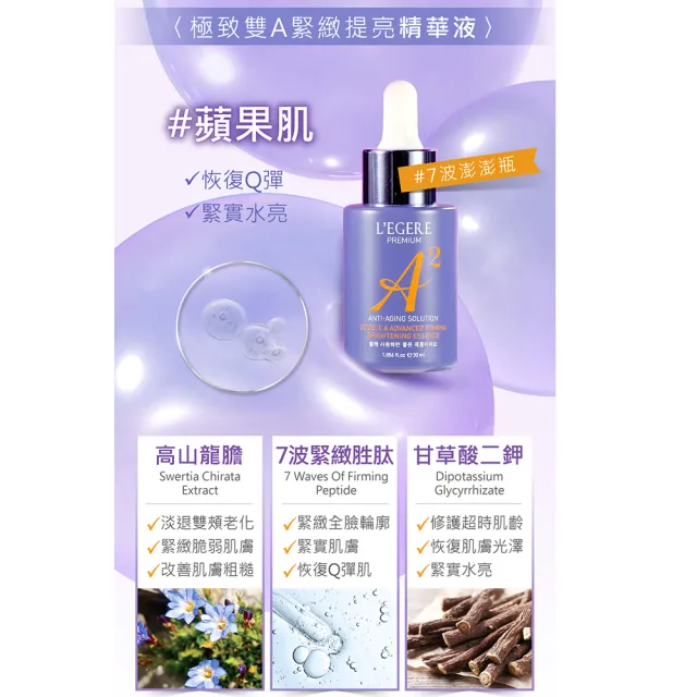 【LEGERE 蘭吉兒】極致雙A緊緻提亮潔顏合購組(潔面乳+精華液+精華霜+眼霜 雙A調理： A醛+A醇)