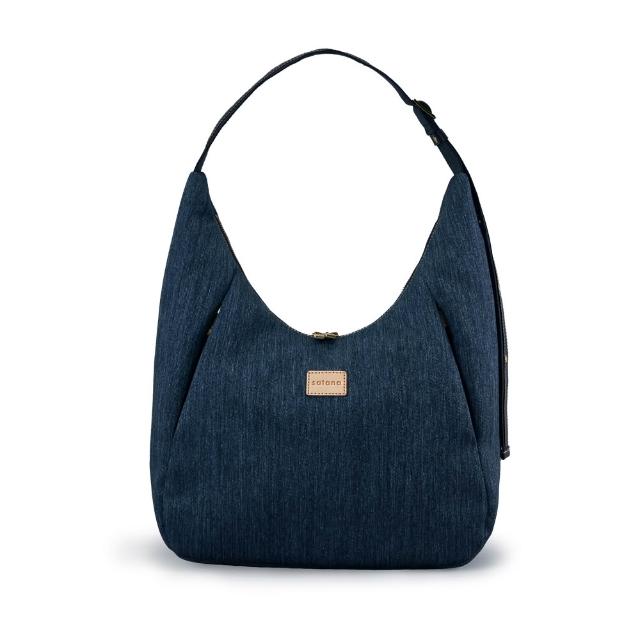【satana】Denim 丹寧牛仔 彎月單肩包 手提 輕量防潑水 14吋筆電 台灣製SDNN0260 - 深丹寧藍