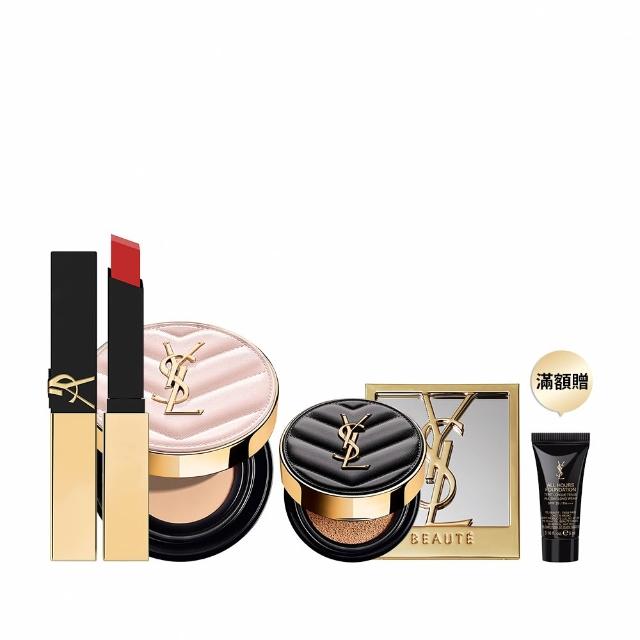 【YSL】官方直營 超模光感奢華彩妝組(超模光感精華水氣墊+奢華煙管柔霧唇膏)