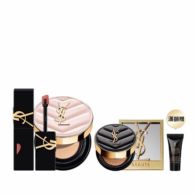 【YSL】官方直營 超模光感鎖吻彩妝組(超模光感精華水氣墊+奢華印記鎖吻霧唇釉)