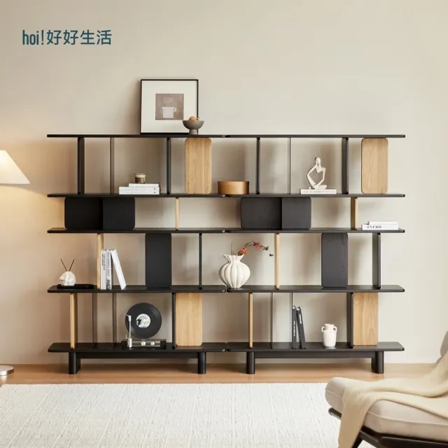 【hoi! 好好生活】Linsy白蠟木實木落地書架置物架1.2M 黑色 YE1X-A