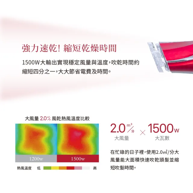 【TESCOM】官方直營 防靜電負離子大風量渦流吹風機 朱丹紅 TID2200TW