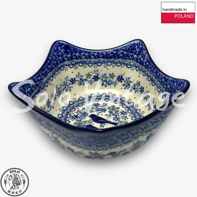 【波蘭陶】SOLO歐洲家居 正版原裝 波蘭原廠手繪 CA 18.5CM 造型碗 湯麵碗 沙拉玩 雙藍鵲系列