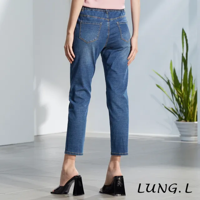 【LUNG.L 林佳樺】LQ03E 藍色二側燙鑽棉質九分牛仔褲