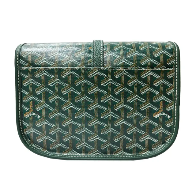 【GOYARD 高雅德】BELVEDERE系列 PM 經典LOGO圖紋翻蓋馬鞍/斜背包(綠色)