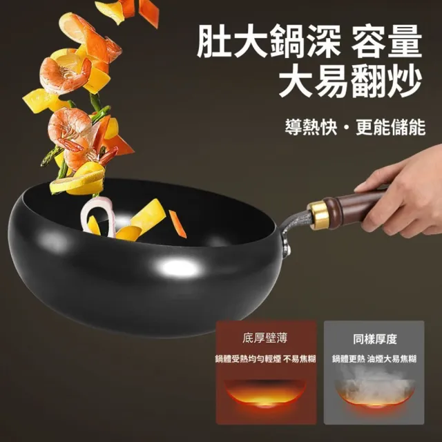 【Quality 聚家】大肚鍋 炒菜鍋 無塗層不沾鍋 平底鍋 鐵鍋 28CM/高密度無雜質/穩固耐用/0化學塗層