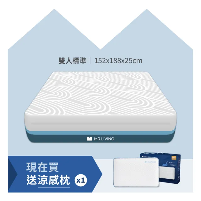 【MR. LIVING居家先生】涼感減壓記憶床墊  雙人標準-5X6.2尺(透氣涼感 零壓力 可拆洗 獨立筒)